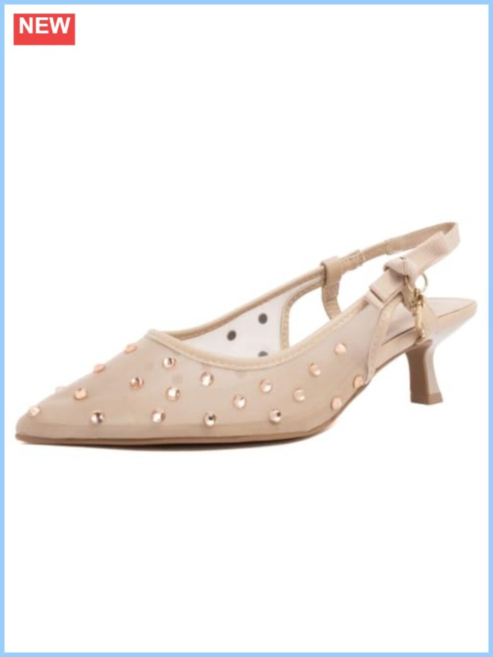 Rhinestone Mesh Slingback Kitten Heel Pointed Toe Dress Pumps